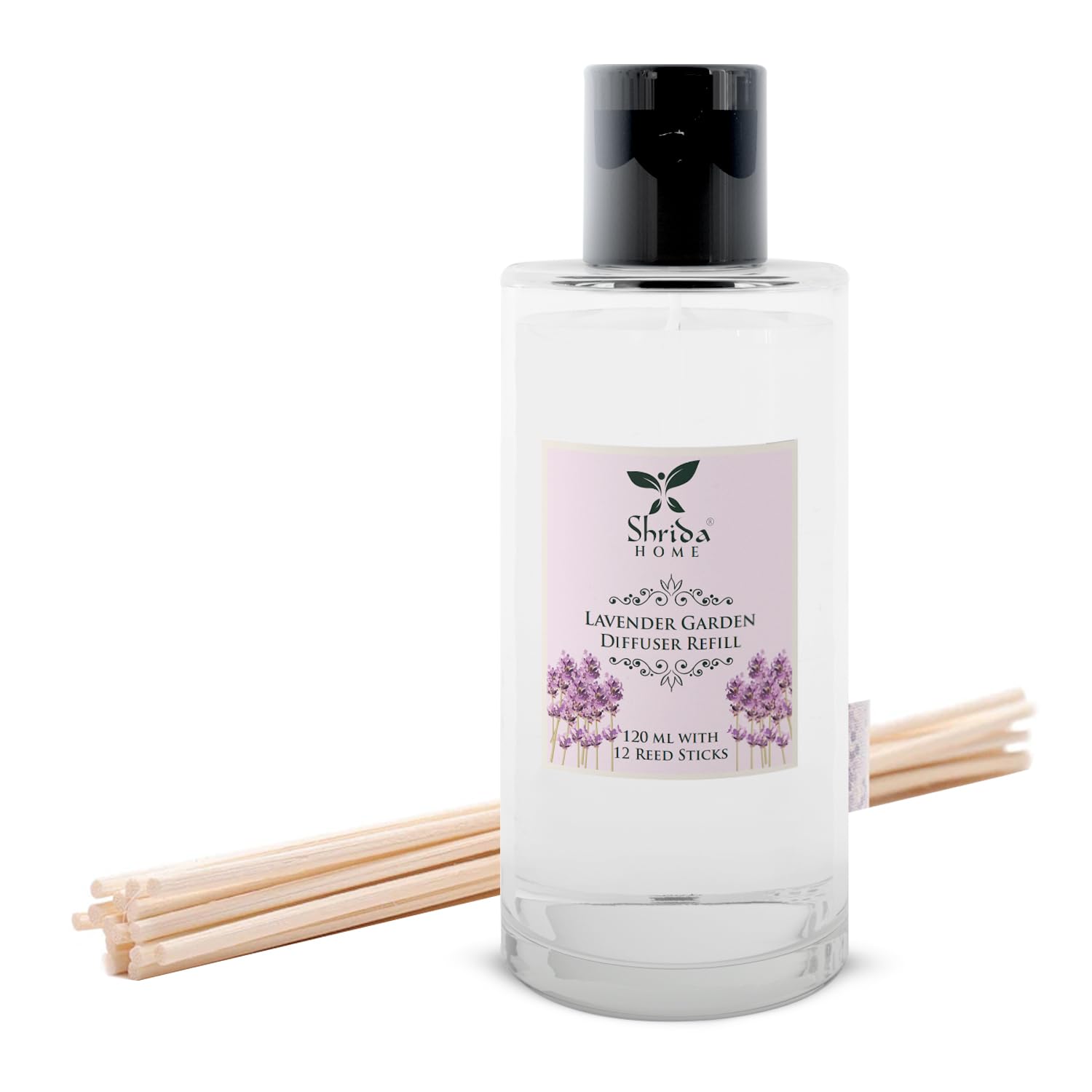 Shrida Lavender Garden Reed Diffuser Refill 120ML | Calming & Long-Lasting Aroma for Home & Office | Toxin-Free Room Freshener | Up to 45 Days Fragrance | Includes 6 Fiber Reed Sticks