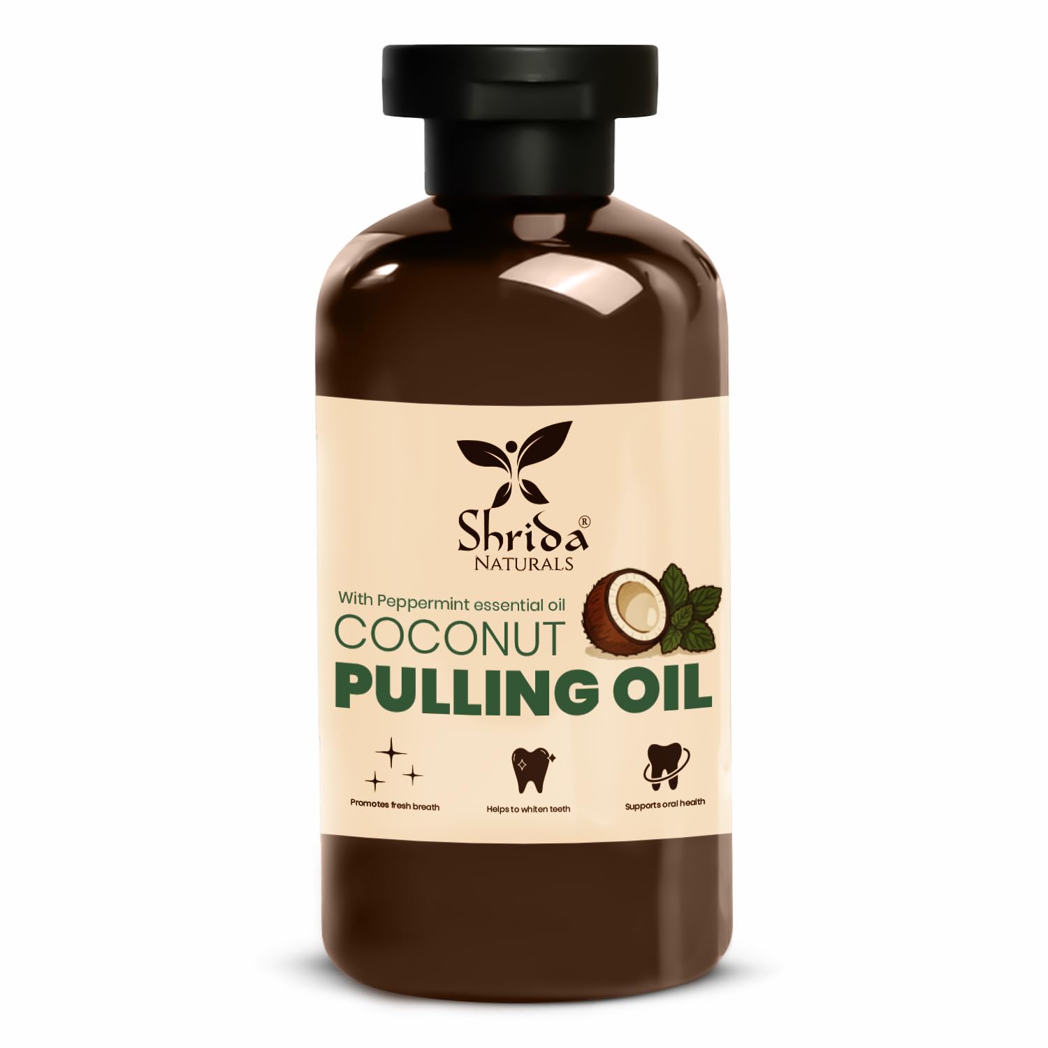 Shrida Naturals Coconut Oil Pulling Peppermint Essential Oil – Natural Oral Detox, Freshens Breath, Supports Gum Health & Teeth Whitening, Chemical-Free, Vegan-Friendly