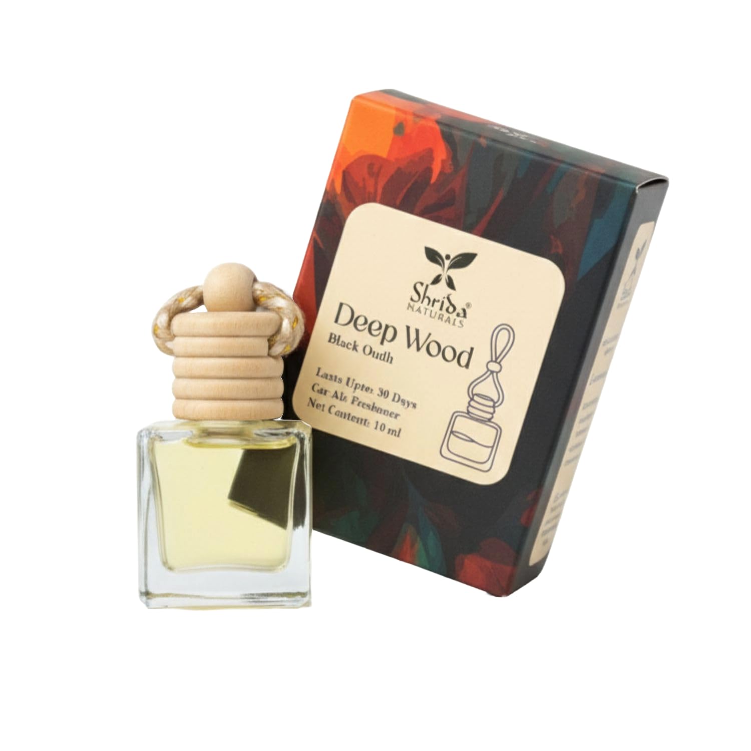 Shrida Naturals Black Oudh Hanging Car Air Freshener | 10ml Long-Lasting Deep Wood Scent Car Perfume | Essential Oil Diffuser with Wooden Cap | Natural Odor Eliminator & Car Interior Accessory