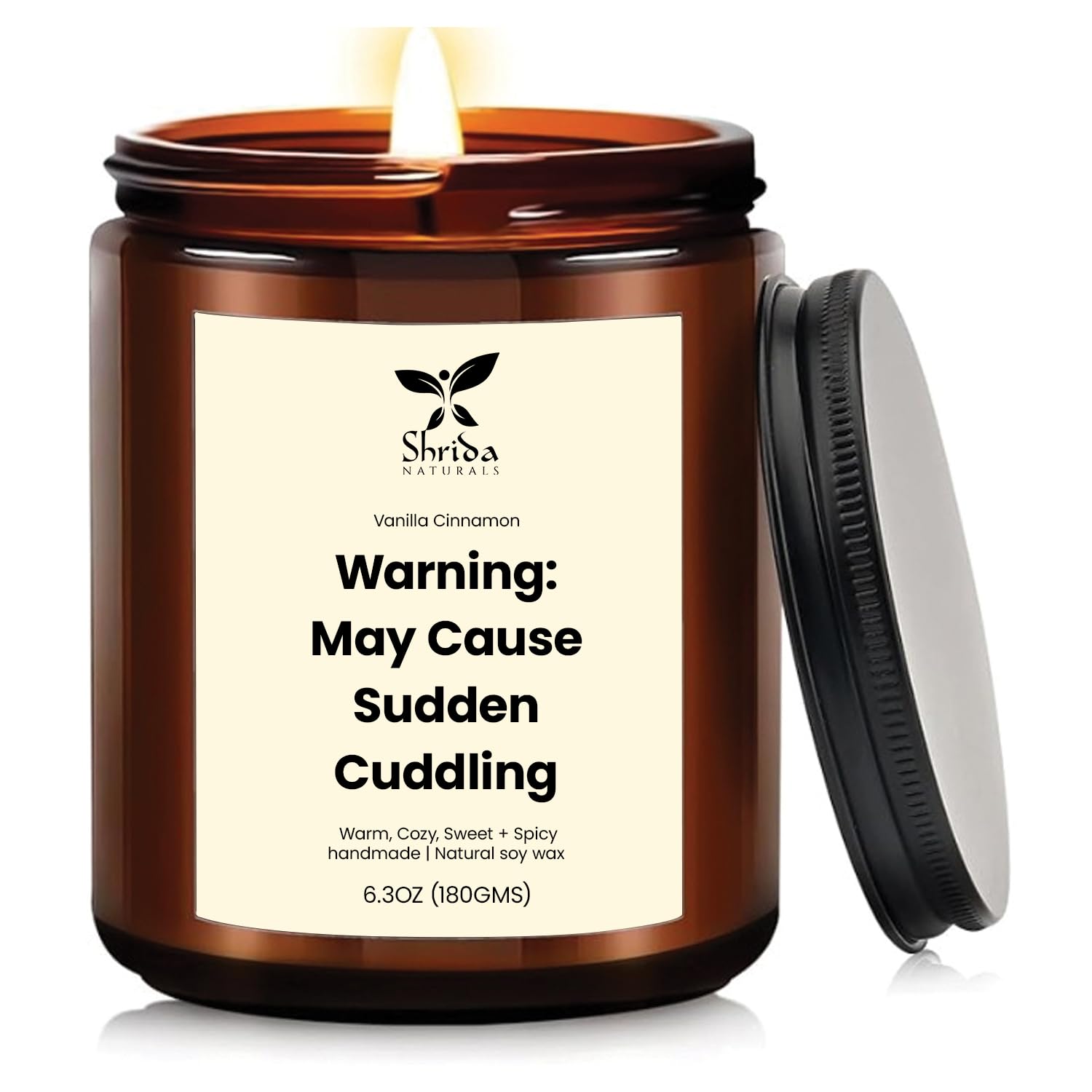 Shrida Naturals 100% Natural Soy Candle – Vanilla Cinnamon Scented | 180g (6.3oz) | Aromatherapy Jar Candle | Long Lasting 40+ Hours Burn | Cozy Warm Fragrance for Bedroom, Living Room & Gifting