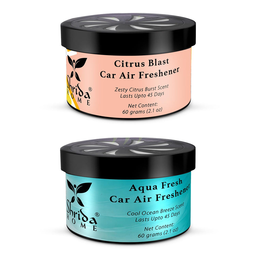 Shrida Naturals Twist-Activated Car Gel Air Freshener - Citrus Blast & Aqua Fresh | Long-Lasting Fragrance & Odor Eliminator | 90 Days Freshness for Car Interior, Dashboard & Vents | Pack of 2 (120g)