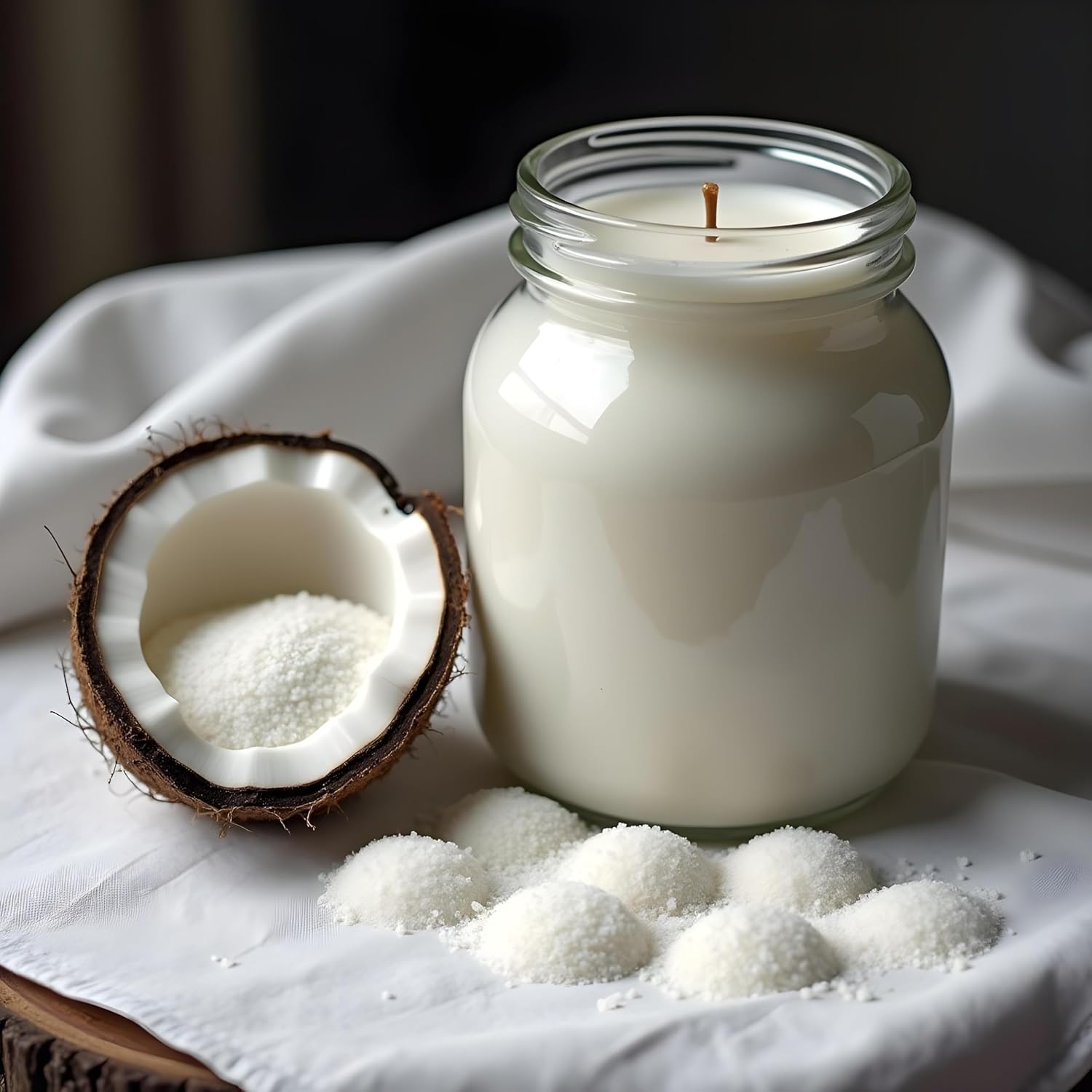 Shrida Naturals Pearl Wax Candle (454g) - Eco-Friendly Refillable Beaded Sand Wax, 2 Coconut Shells, 15 Wicks, Ideal for Candle Making, Home Decor, Weddings & Gifts