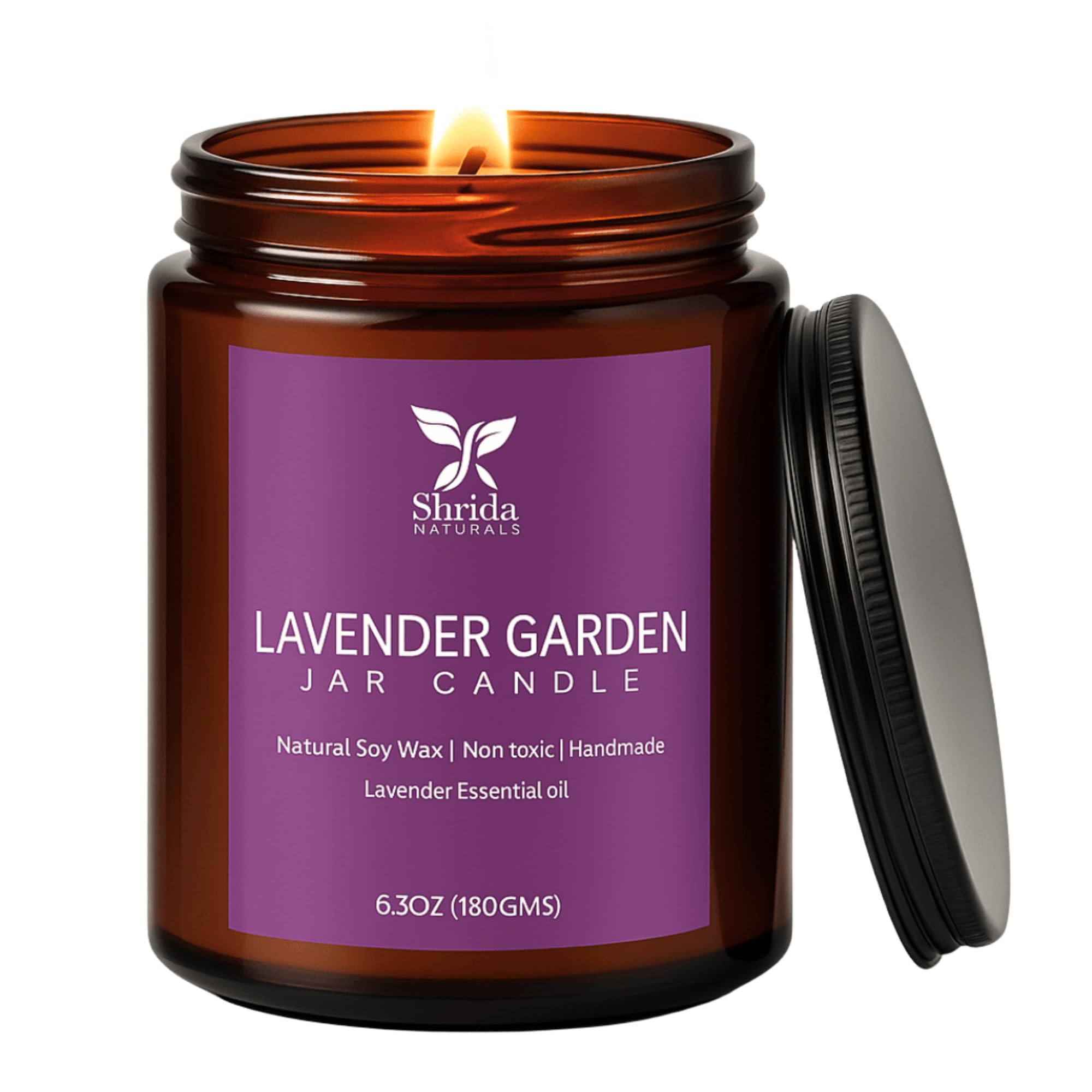 Shrida Naturals Natural Soy Jar Candle 180g (6.3oz) | Lemongrass Scented | Aromatherapy Candle for Home Decor | Long Lasting 40+ Hours Burn | Uplifting Fragrance for Bedroom & Gifting