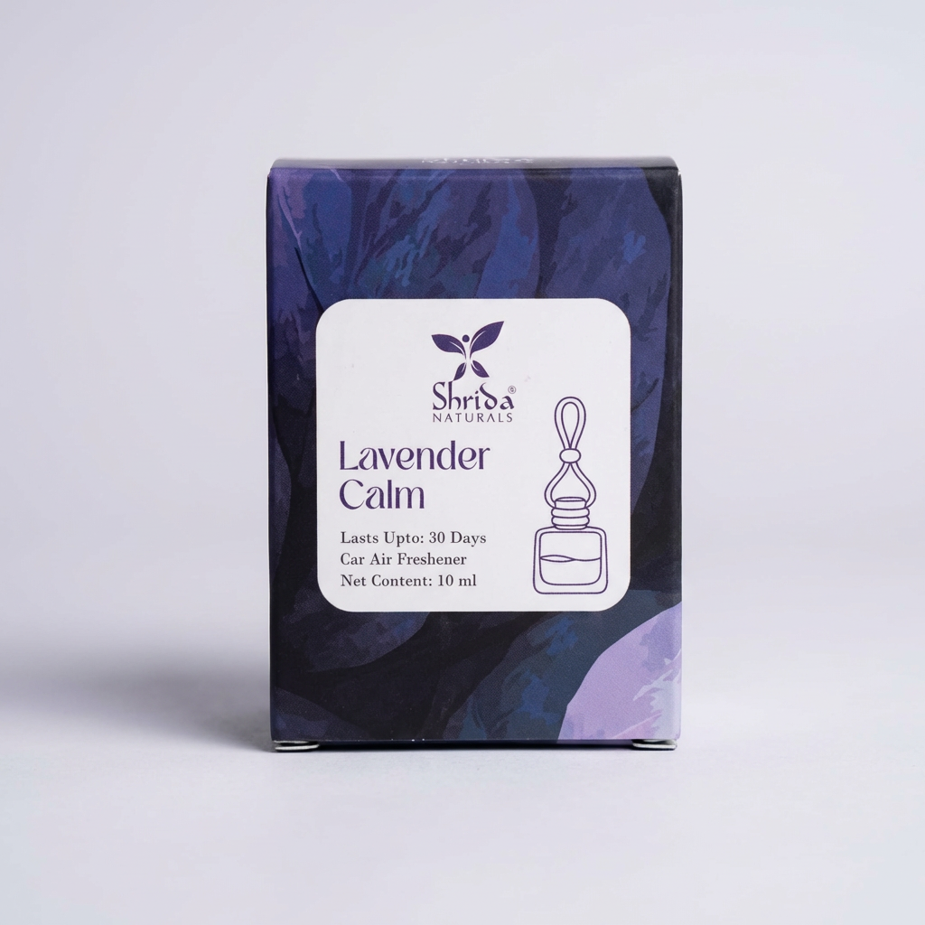 Shrida Naturals Lavender Hanging Car Air Freshener | 10ml Long-Lasting Lavender Essential Oil Car Perfume | Natural Odor Eliminator with Wooden Diffuser Lid | Car Interior Accessory