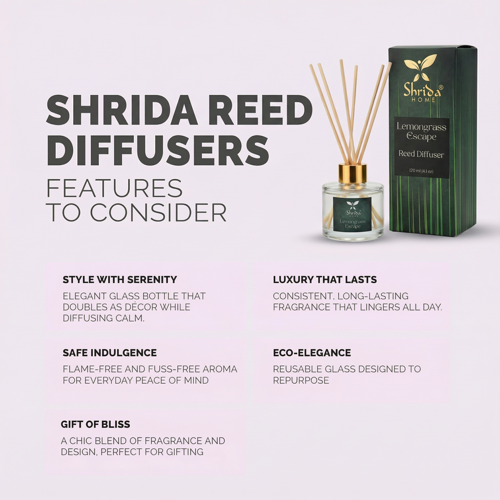Shrida Lemongrass Escape Reed Diffuser | 120ml with 6 Rattan Sticks