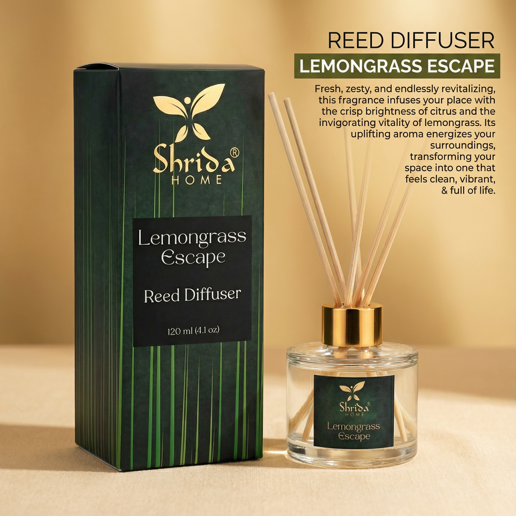 Shrida Lemongrass Escape Reed Diffuser | 120ml with 6 Rattan Sticks