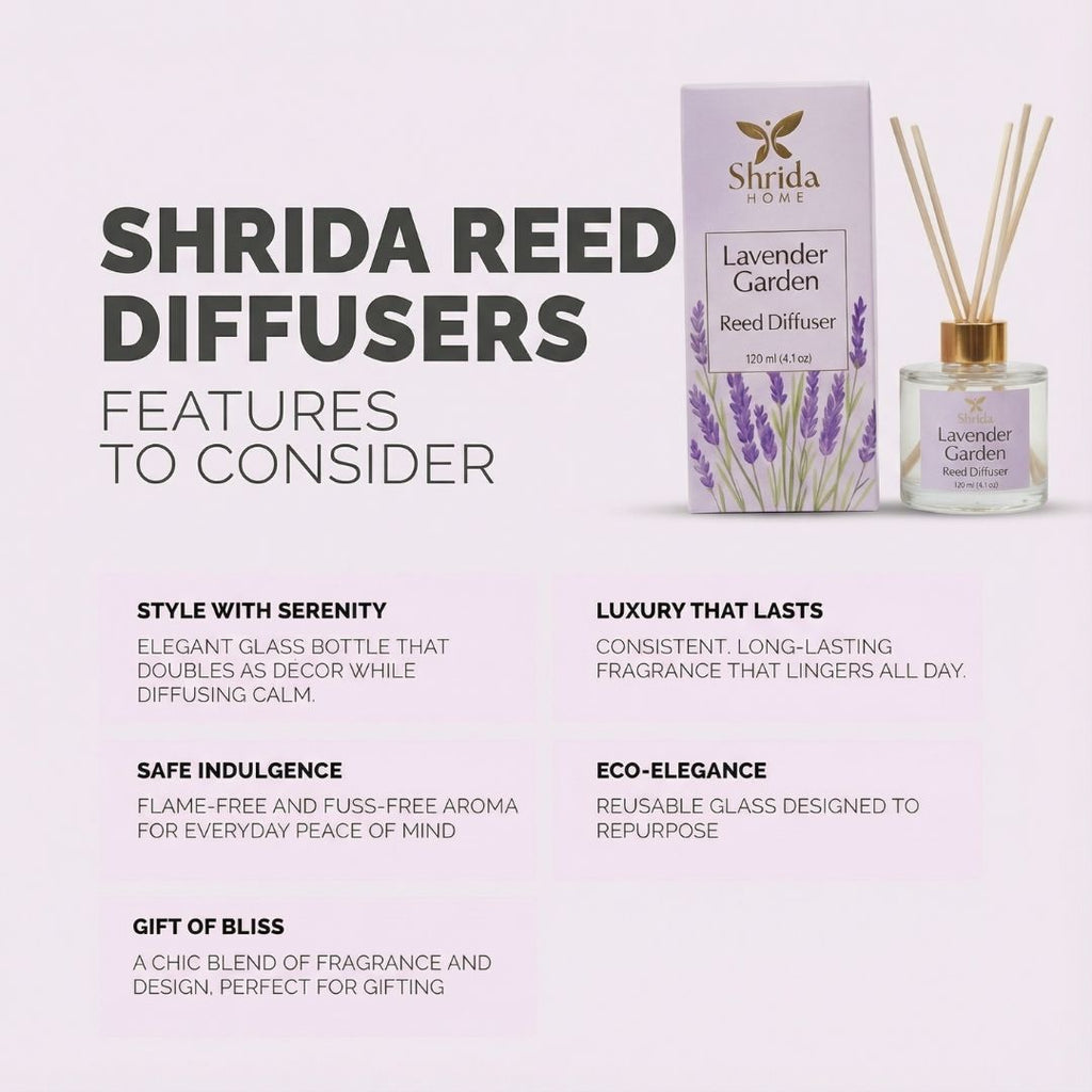 Shrida Lavender Garden Reed Diffuser | 120ml with 6 Rattan Sticks